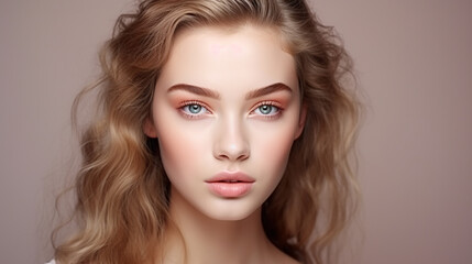 Fototapeta premium clean skin beauty makeup of beautiful face young woman
