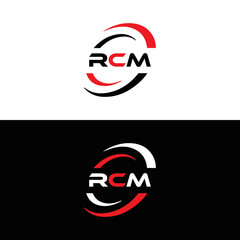 RCM logo. R C M design. White RCM letter. RCM, R C M letter logo design. Initial letter RCM letter logo set, linked circle uppercase monogram logo. R C M letter logo vector design.	
