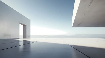 Fototapeta premium 3d render of abstract futuristic architecture with empty concrete floor