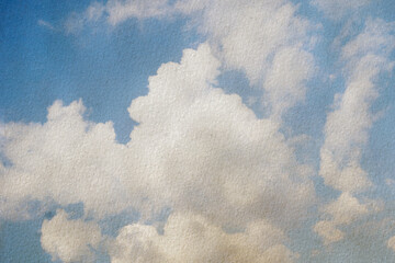 Vintage watercolor clouds and sky background. Pastel pluffy colorful pastel sky paint stain on...