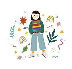 cute character illustration icon - cute girl women 