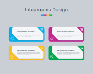 Business infographic design template with icons and 4 options or steps. Can be used for workflow, presentation, etc. Vector illustration