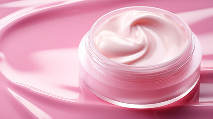 cosmetic clear liquid transparent cream. skin care product on pink background