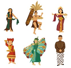 cute indonesian traditional clothes character illustration - culture
