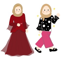 cute happy women character hijab girl illustration
