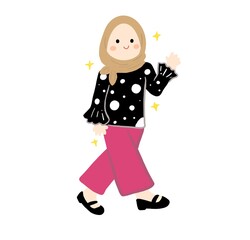 cute happy women character hijab girl illustration