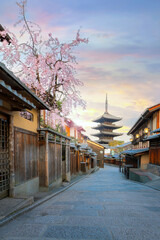 Kyoto, Japan - March 30 2023: The Yasaka Pagoda  known as Tower of Yasaka or Yasaka-no-to. The...