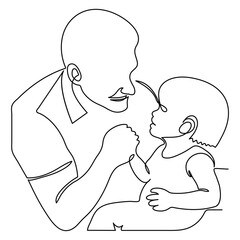  Happy father's and his child dad holds the baby in his arms continuous one line art in outline vector