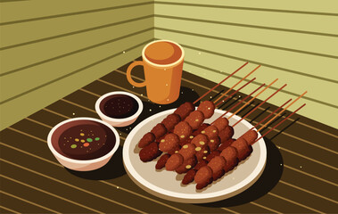 Satay Indonesian Food Illustration