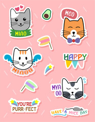 collection sticker of head cute cat expression vector