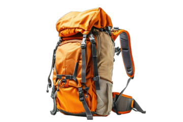 large orange and grey backpack suitable for hiking or traveling