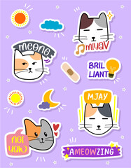 collection sticker of head cute cat expression vector