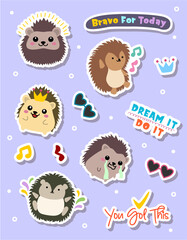 a pack sticker collection of porcupines expression vector set