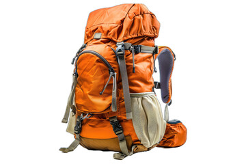 orange backpack isolated on a transparent background - obrazy, fototapety, plakaty