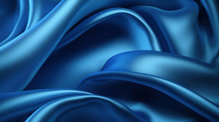 Obraz premium A close-up view of a smooth and shiny blue satin fabric, demonstrating the elegant folds and texture.