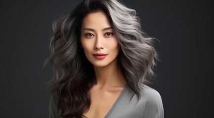Naklejka premium Elegant Asian woman with gray hair