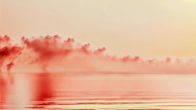 A mystical image of a lone flame floating on the water surface with smoke drifting above it
