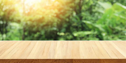 wooden table in garden background