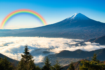 新道峠より朝の雲海と富士山