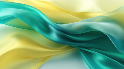 Abstract image of flowing satin fabric in beautiful aqua tones, with yellow highlights and a smooth, wavy texture.