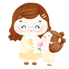 Obraz premium A girl gave her mother flowers.