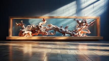 Large driftwood centerpiece in a modern space - obrazy, fototapety, plakaty