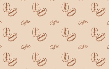 Coffee and coffee beans on brown and beige background vector illustration 