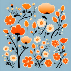 주황색 꽃 디자인, 세트