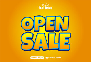 open sale text effect with orange graphic style and editable.