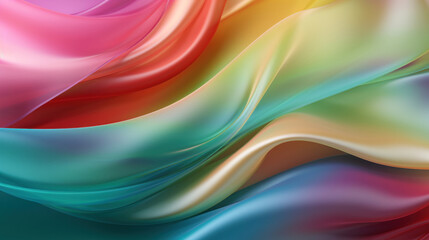 Swirling satin fabric in a vibrant display of rainbow colors, creating a dynamic and joyful visual texture.
