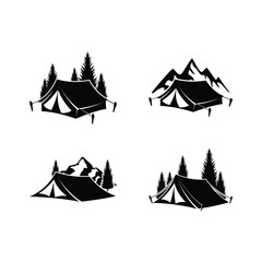 camping tent silhouette - obrazy, fototapety, plakaty