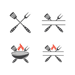 bbq grill logo icon design vector