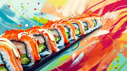 Sushi Sensation a Vibrant Pop Art World of Culinary Delight