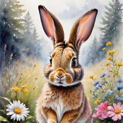 Fototapeta na wymiar rabbit and flowers