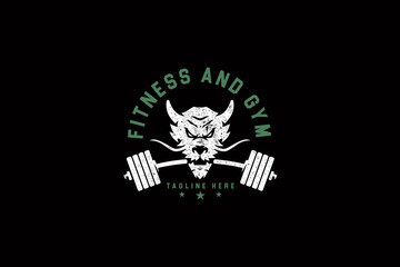 dragon fitness gym with weight plate logo design for bodybuilding and sport club