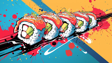 Sushi Sensation a Vibrant Pop Art World of Culinary Delight