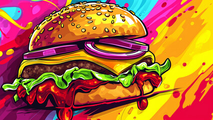 Savor the Flavor Vibrant Pop Art Burger Bonanza