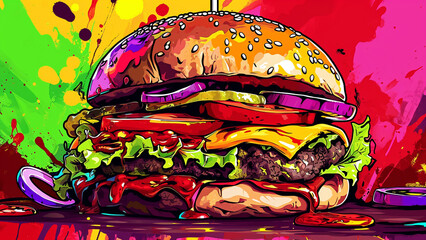 Savor the Flavor Vibrant Pop Art Burger Bonanza