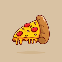 Slice of pizza with sausage and mushroom toppings and melted cheese, vector illustration icon. Typical Italian junk food design designed in flat cartoon style.
