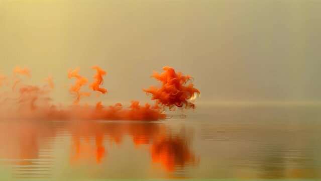 A mystical image of a lone flame floating on the water surface with smoke drifting above it
