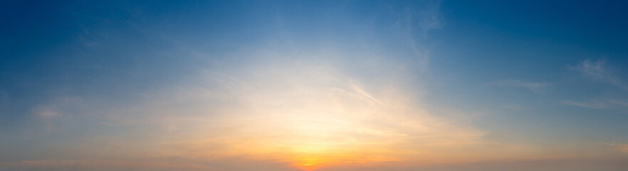 Naklejka na ściany i meble Panorama sunset sky for background or sunrise sky and cloud at morning.