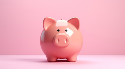 Pink piggy bank radiates positivity,  symbolizing the success of savings goals - obrazy, fototapety, plakaty