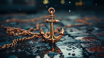 Metal anchor ship nautical marine navigation expedition - obrazy, fototapety, plakaty