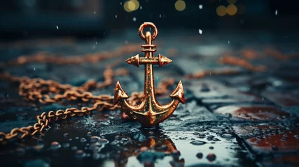 Fotobehang Metal anchor ship nautical marine navigation expedition © Montalumirock