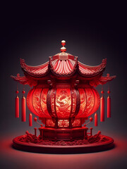 red oriental lantern on dark background