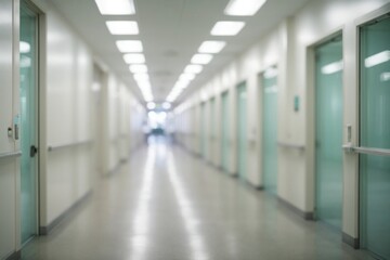Blur image background of hospital clinic corridor empty hallway glass window ceiling door healthcare generative ai