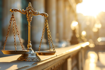 fairness scales of justice against court house building background banner, concept of business financial protection by law