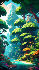 Low Poly Jungle Scene with Vibrant River and Tree's