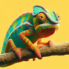 Obraz premium Vibrant Chameleon: A Modern Advertorial Spread Bursting with Colors