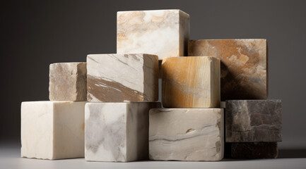 Collection of Natural Stone Marble Blocks in Neutral Tones - obrazy, fototapety, plakaty